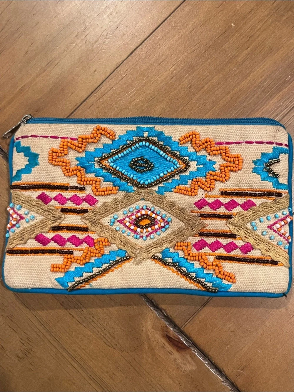 Charlie Paige Turquoise Orange Pink Beaded Embroidered Clutch